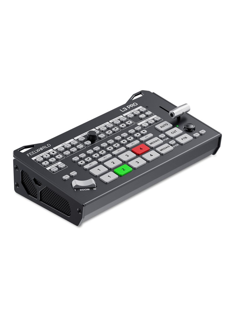 FEELWORLD L3 PRO Live Stream Video Switcher – Professional Multi-Format Video Mixer, 4 HDMI + 4 SDI Inputs, USB-C & RTMP(S) Live Streaming, PTZ Camera Control, 2 HDMI Outputs, Chroma Key, PIP, Audio Mixer, T-Bar Transitions, Video Production Switcher for YouTube, Facebook, Church & Events - Image 3