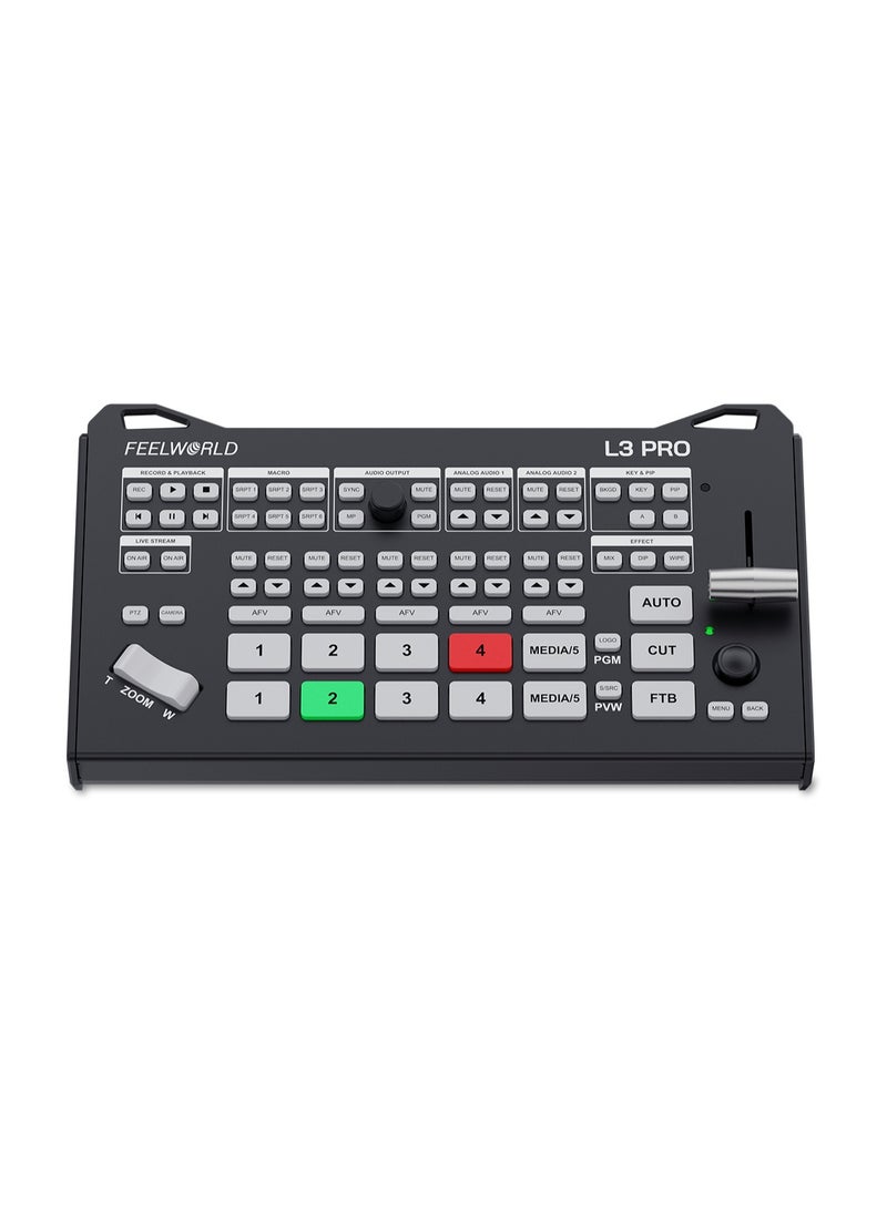 FEELWORLD L3 PRO Live Stream Video Switcher – Professional Multi-Format Video Mixer, 4 HDMI + 4 SDI Inputs, USB-C & RTMP(S) Live Streaming, PTZ Camera Control, 2 HDMI Outputs, Chroma Key, PIP, Audio Mixer, T-Bar Transitions, Video Production Switcher for YouTube, Facebook, Church & Events - Image 1