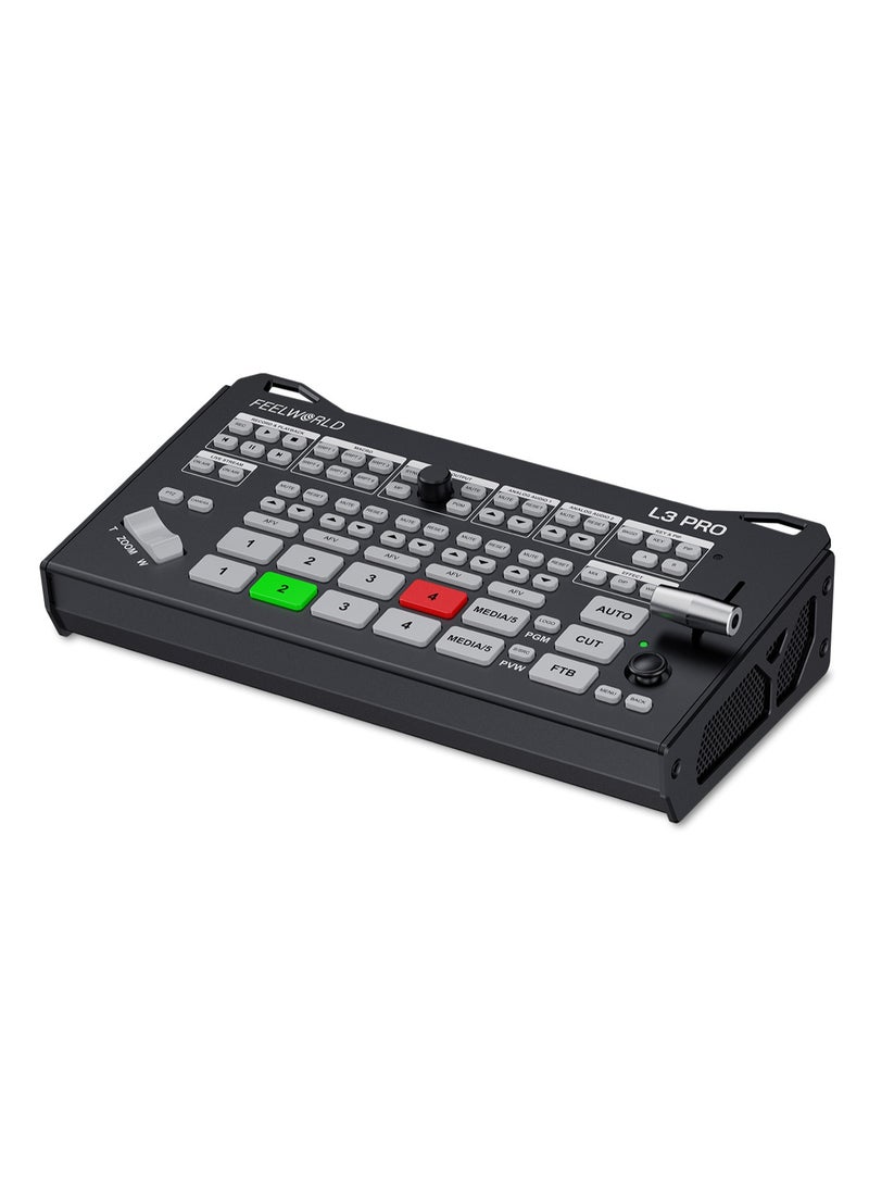 FEELWORLD L3 PRO Live Stream Video Switcher – Professional Multi-Format Video Mixer, 4 HDMI + 4 SDI Inputs, USB-C & RTMP(S) Live Streaming, PTZ Camera Control, 2 HDMI Outputs, Chroma Key, PIP, Audio Mixer, T-Bar Transitions, Video Production Switcher for YouTube, Facebook, Church & Events - Image 2