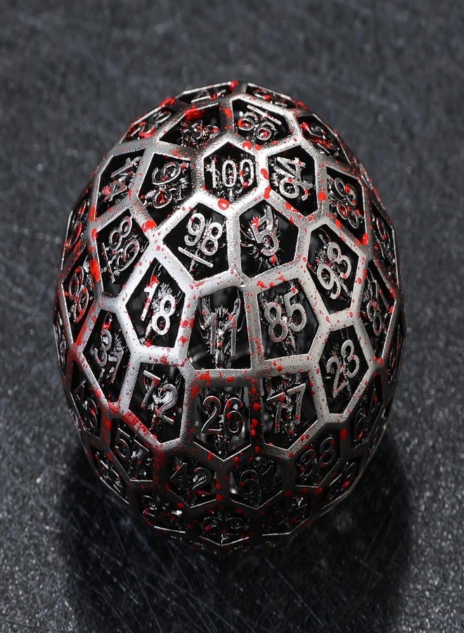 WizardsArcanum نرد WizardsArcanum Enchanted Hollow Metal D100 - نرد DND بحجم 50 مم لألعاب تقمص الأدوار D&D وألعاب الطاولة للاعبين، مع حقيبة جلدية (دموي) - Image 1