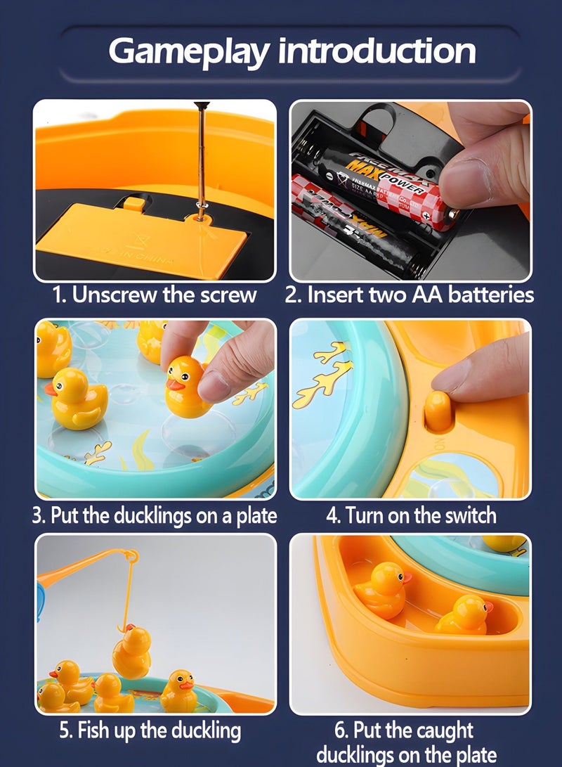 جرويك مجموعة ألعاب صيد الأسماك - 10 بطات، قطبين، لعبة لوحة دوارة مع موسيقى، مغناطيسية، حفلات - Image 3