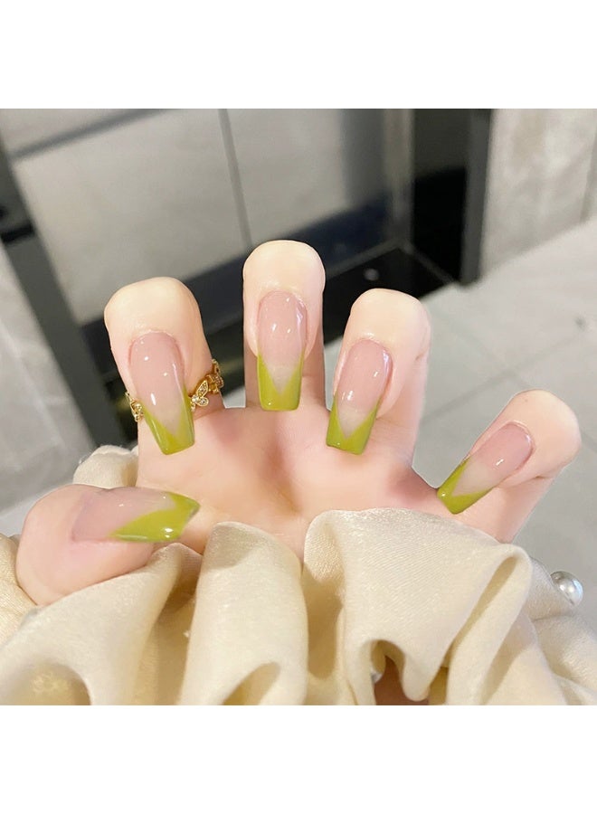 Goolsky Tender Sprout Green V-Shaped French Avocado Press-on Nails for Fresh Daily Style - Image 4