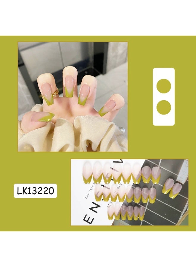 Goolsky Tender Sprout Green V-Shaped French Avocado Press-on Nails for Fresh Daily Style - Image 3