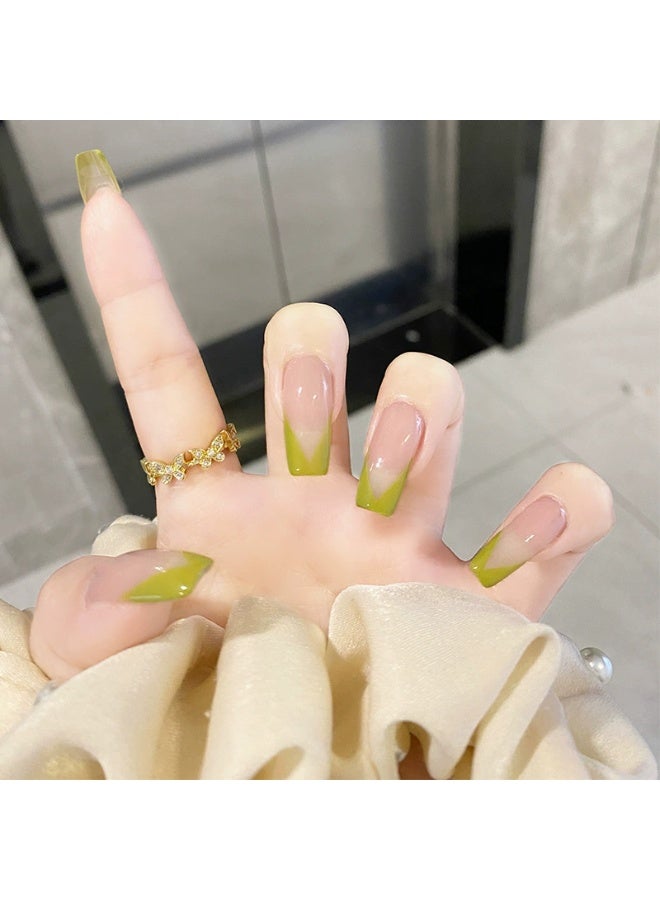Goolsky Tender Sprout Green V-Shaped French Avocado Press-on Nails for Fresh Daily Style - Image 2