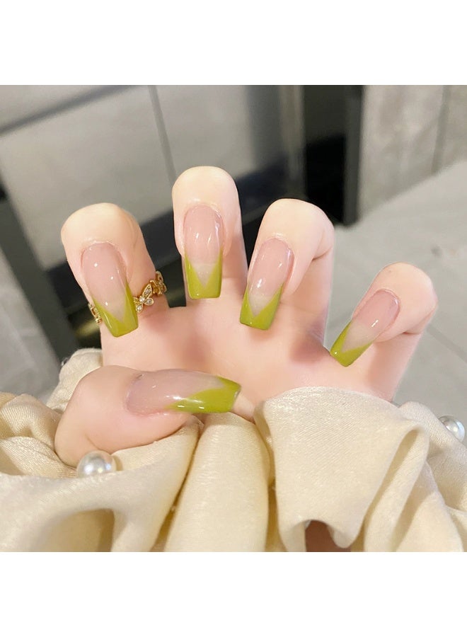 Goolsky Tender Sprout Green V-Shaped French Avocado Press-on Nails for Fresh Daily Style - Image 1