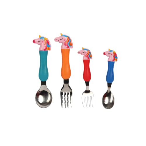 PANCIKAA Unicorn 4 in 1 Combo (1 Stainless Steel Unicorn Tableware Set Cutlery Unicorn Spoon and Fork Set for Kids [ Set of 4 Includes 2 Forks 2 Spoons ], 1 Brush, 2 Keychains - Image 4