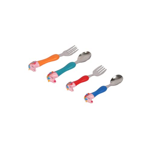 PANCIKAA Unicorn 4 in 1 Combo (1 Stainless Steel Unicorn Tableware Set Cutlery Unicorn Spoon and Fork Set for Kids [ Set of 4 Includes 2 Forks 2 Spoons ], 1 Brush, 2 Keychains - Image 3