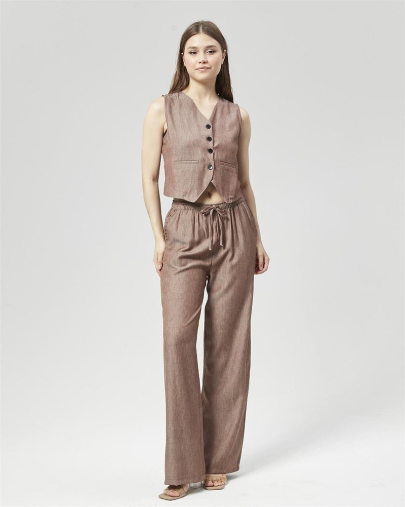 Nuseel Straight Cut Atlantis Fabric Trousers & Vest Set Brown  - Image 4