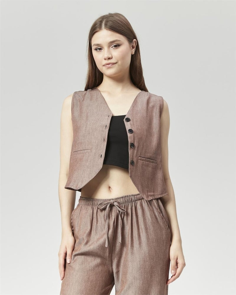 Nuseel Straight Cut Atlantis Fabric Trousers & Vest Set Brown  - Image 5