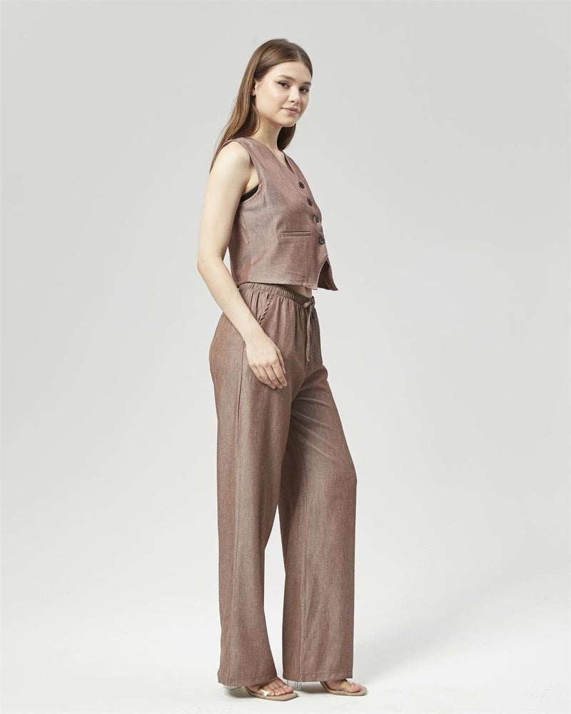 Nuseel Straight Cut Atlantis Fabric Trousers & Vest Set Brown  - Image 3