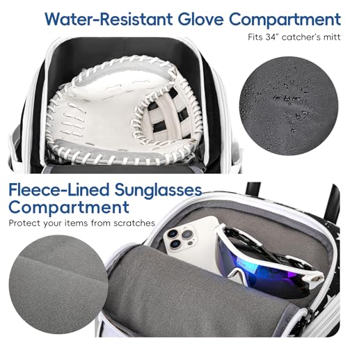 KAVIGOR Catchers Gear Bag with Wheels, 90L Rolling Baseball/Softball Bag Holds 2 Sets of Gear with Glove Compartment, Helmet Holder & Shoe Compartment - Image 2