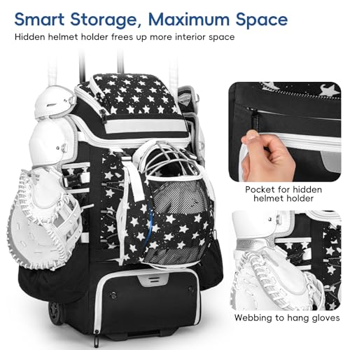 KAVIGOR Catchers Gear Bag with Wheels, 90L Rolling Baseball/Softball Bag Holds 2 Sets of Gear with Glove Compartment, Helmet Holder & Shoe Compartment - Image 4