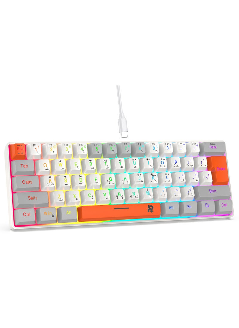 Rock Pow - ROCK POW 60% Wired Gaming Keyboard,Arabic English 61Key RGB Backlit Membrane Gaming Keyboard, Ultra-Compact Mini Waterproof Keyboard for PC Computer Gamer - Image 1