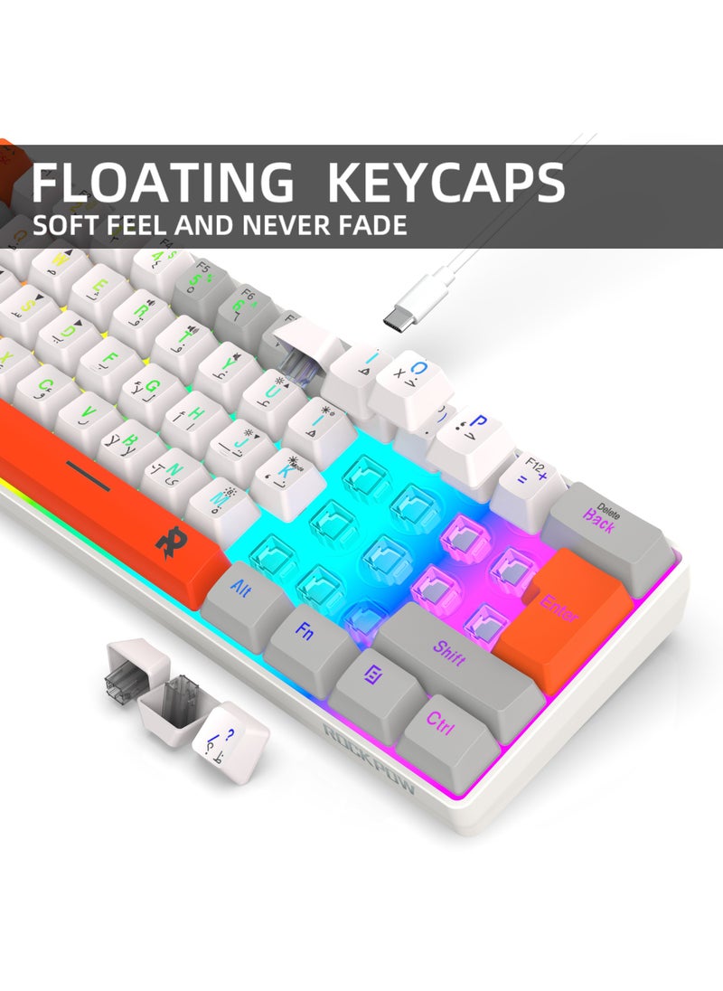 Rock Pow - ROCK POW 60% Wired Gaming Keyboard,Arabic English 61Key RGB Backlit Membrane Gaming Keyboard, Ultra-Compact Mini Waterproof Keyboard for PC Computer Gamer - Image 1