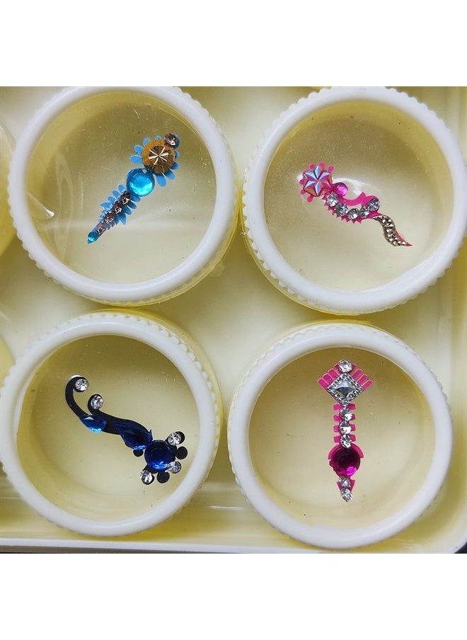 ATCUSA Bindi Box Long Multicolored Crystal Bindis - Bridal Forehead Tika temporary tattoo wedding face Jewels makeup (Pack of 20 Bindis)  - Image 4