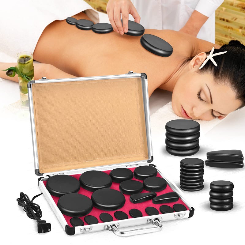 Yunsailing Hot Stones Massage Set 18 Pieces Basalt Hot Rocks Massage Rocks Kit Black Smooth Stones for Professional Home Spa Warming Relaxing Pain Relief(Temperature Constant) - Image 1