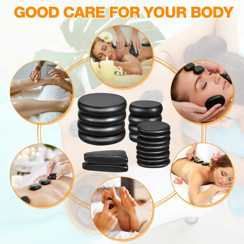 Yunsailing Hot Stones Massage Set 18 Pieces Basalt Hot Rocks Massage Rocks Kit Black Smooth Stones for Professional Home Spa Warming Relaxing Pain Relief(Temperature Constant) - Image 4