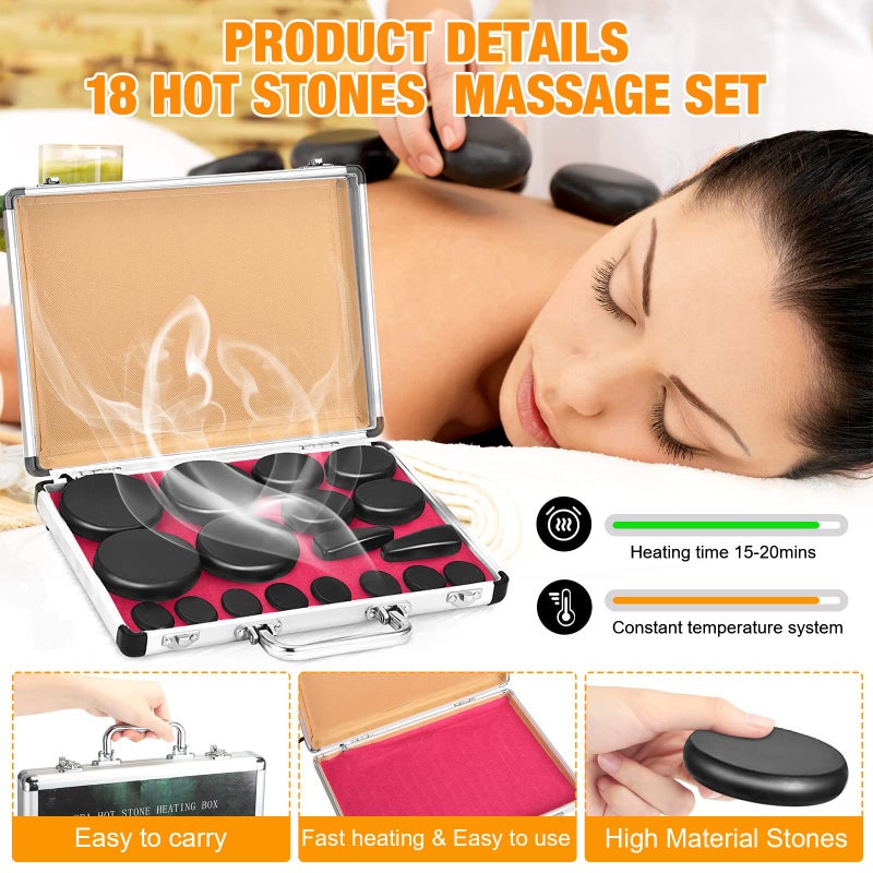 Yunsailing Hot Stones Massage Set 18 Pieces Basalt Hot Rocks Massage Rocks Kit Black Smooth Stones for Professional Home Spa Warming Relaxing Pain Relief(Temperature Constant) - Image 3