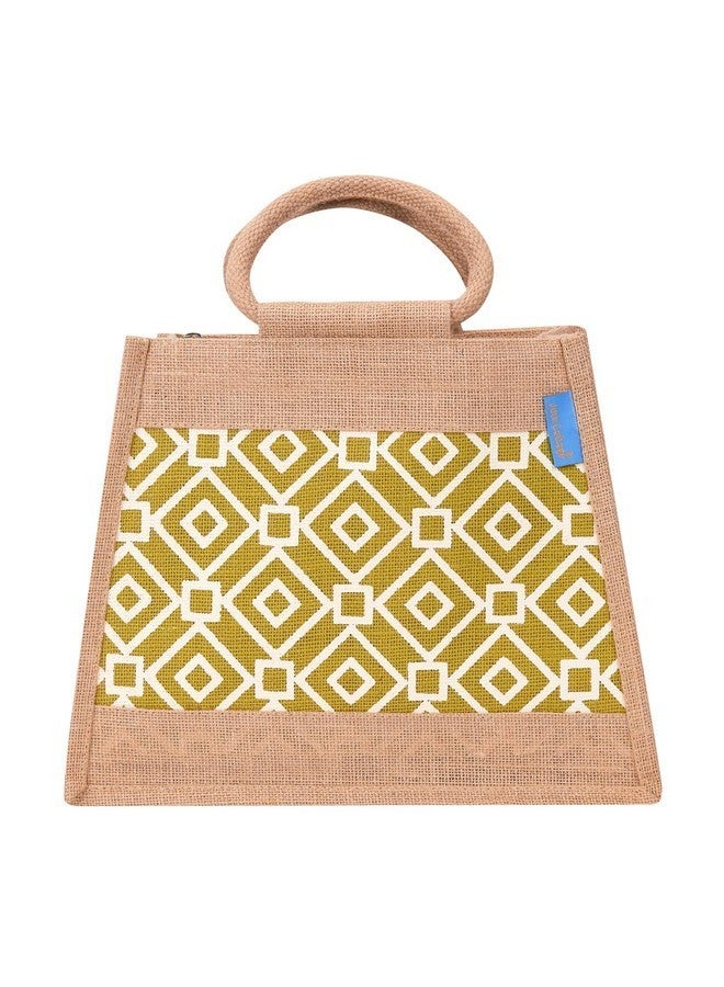 Jute Cottage Jute Bags for Lunch for Men | Jute Bags with Zip | Jute Tote Bag | Jute Tiffin Bags | Printed Jute Bag | Jute Carry Bag, Green - Image 2