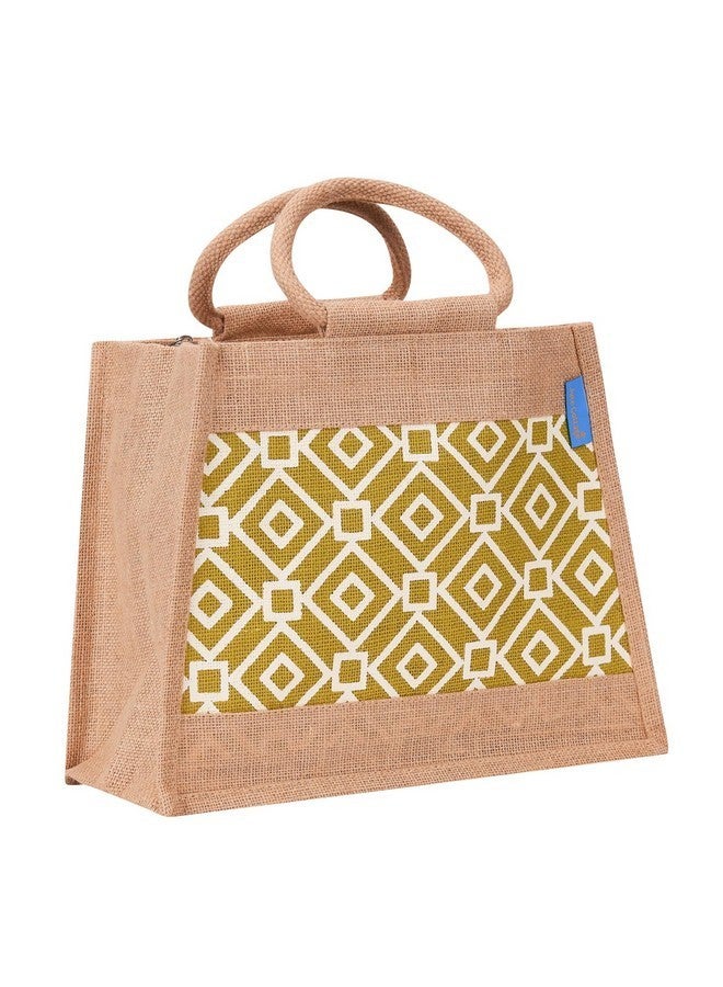 Jute Cottage Jute Bags for Lunch for Men | Jute Bags with Zip | Jute Tote Bag | Jute Tiffin Bags | Printed Jute Bag | Jute Carry Bag, Green - Image 1