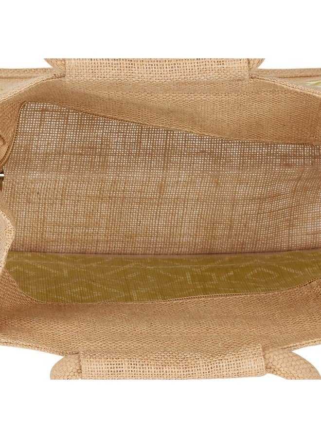 Jute Cottage Jute Bags for Lunch for Men | Jute Bags with Zip | Jute Tote Bag | Jute Tiffin Bags | Printed Jute Bag | Jute Carry Bag, Green - Image 4