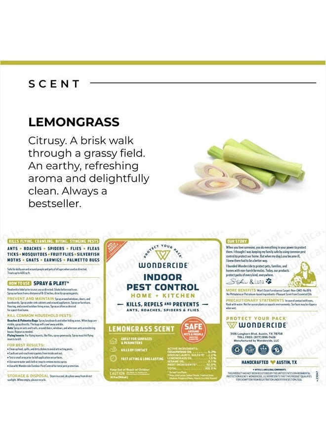 wondercide - Indoor Pest Control Spray for Home and Kitchen - Ant, Roach, Spider, Fly, Flea, Bug Killer and Insect Repellent - with Natural Essential Oils - Pet and Family Safe — Lemongrass 32 oz - Image 1
