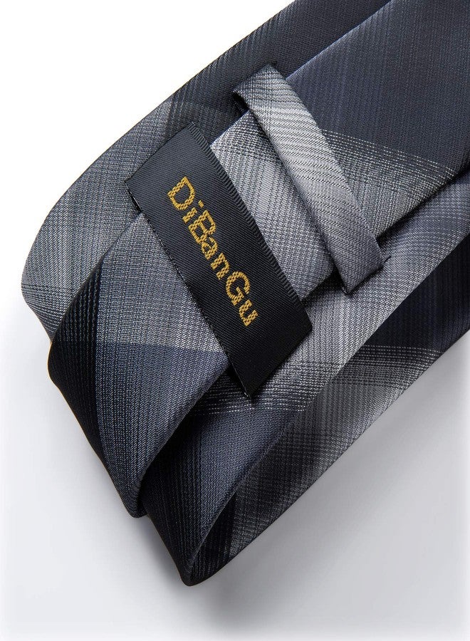 DiBanGu Extra Long Tie for Men Silk 63" XL Necktie and Pocket Suqare Cufflinks Set Mens Big and Tall Tie Wedding Party Dark Grey - Image 5