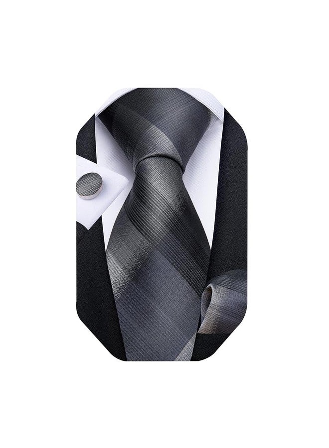 DiBanGu Extra Long Tie for Men Silk 63" XL Necktie and Pocket Suqare Cufflinks Set Mens Big and Tall Tie Wedding Party Dark Grey - Image 1