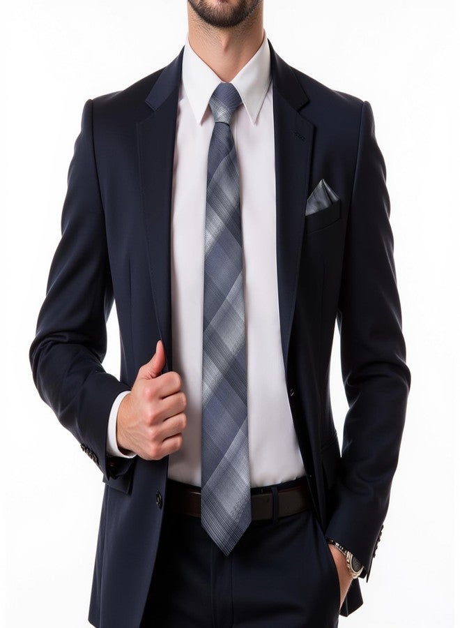 DiBanGu Extra Long Tie for Men Silk 63" XL Necktie and Pocket Suqare Cufflinks Set Mens Big and Tall Tie Wedding Party Dark Grey - Image 2