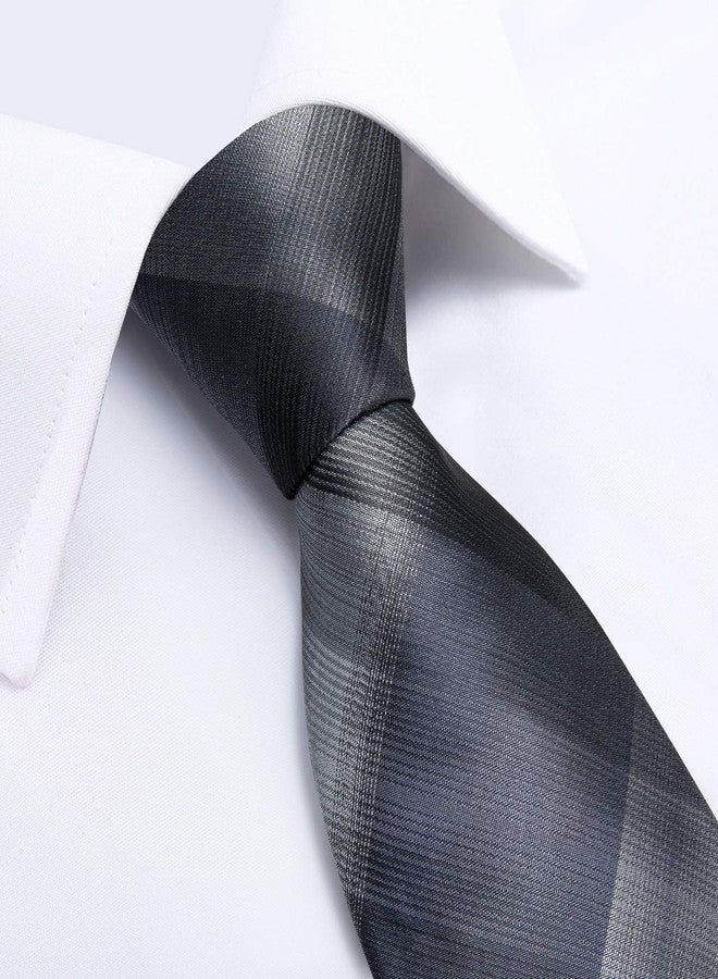 DiBanGu Extra Long Tie for Men Silk 63" XL Necktie and Pocket Suqare Cufflinks Set Mens Big and Tall Tie Wedding Party Dark Grey - Image 4