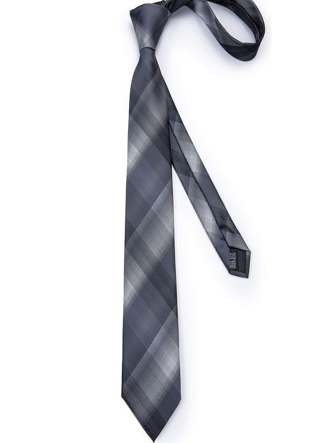DiBanGu Extra Long Tie for Men Silk 63" XL Necktie and Pocket Suqare Cufflinks Set Mens Big and Tall Tie Wedding Party Dark Grey - Image 3