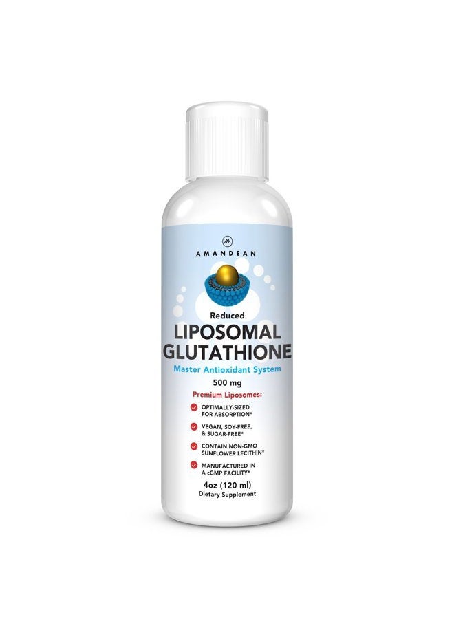 AMANDEAN Liposomal Glutathione Supplement. Liquid Reduced Setria 500mg. Immune Support, Brain Health, Liver Detox, Skin Health. Phosphatidylcholine from Non-GMO Sunflower Lecithin. Soy-Free & Vegan. - Image 1