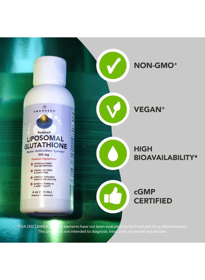 AMANDEAN Liposomal Glutathione Supplement. Liquid Reduced Setria 500mg. Immune Support, Brain Health, Liver Detox, Skin Health. Phosphatidylcholine from Non-GMO Sunflower Lecithin. Soy-Free & Vegan. - Image 2
