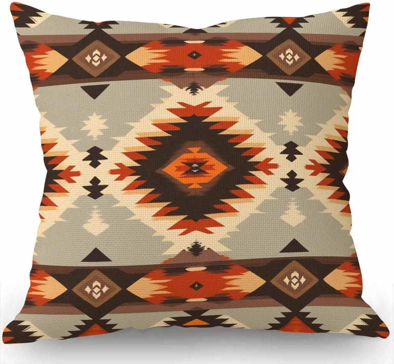 Swono Southwest Print Throw Pillow Cover,Pillow Cover,Geometric Pattern Burlap Throw Pillow Case Cushion Cover Couch Sofa Decorative Square 18x18 inches - Image 1