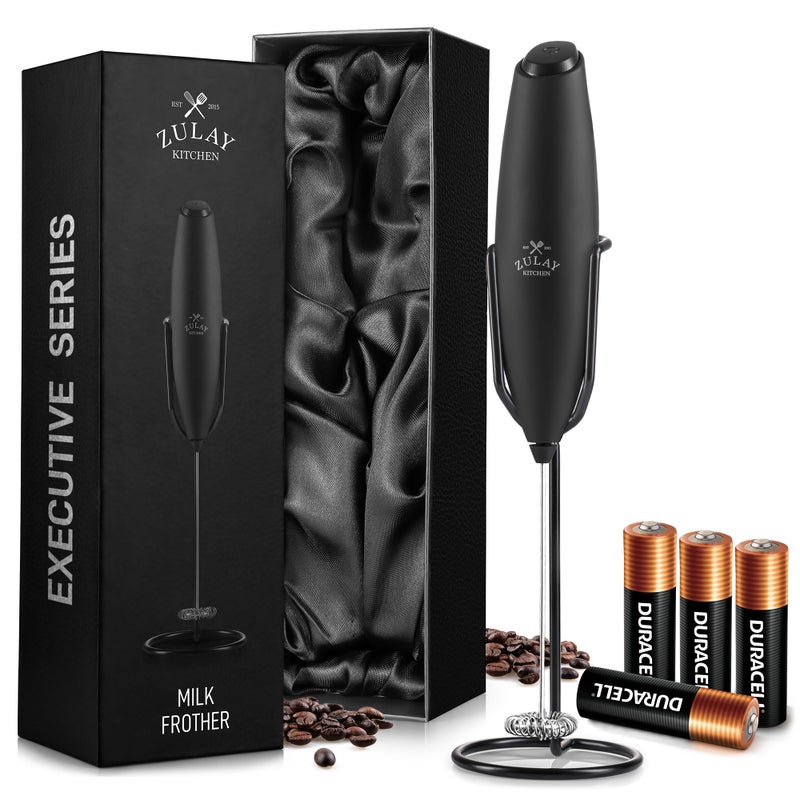Zulay Kitchen Executive Series Milk Frother Wand - Upgraded & Improved Stand - Ideal Coffee Gift - Coffee Frother Handheld Foam Maker For Lattes - Electric Milk Frother Handheld For Cappuccino - Image 1
