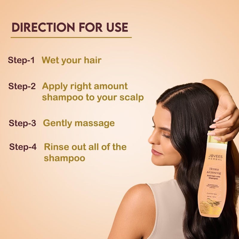 Jovees Herbal Henna & Ginseng Anti Hair Fall Shampoo | Controls Hair Fall & Promotes Hair Growth | Enriched With Henna, Ginseng & Amla Extract | Suitable for All Hair Types | Men & Women - 300ml - Image 3