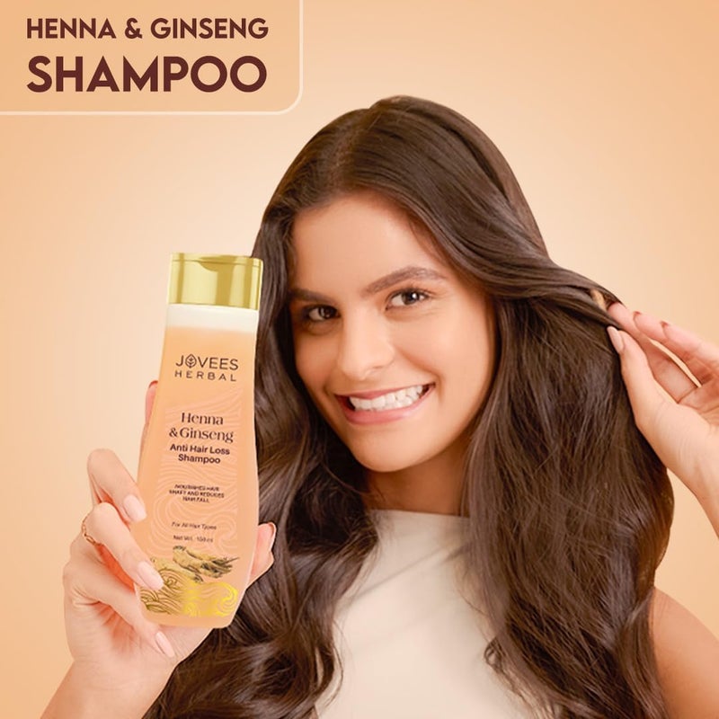 Jovees Herbal Henna & Ginseng Anti Hair Fall Shampoo | Controls Hair Fall & Promotes Hair Growth | Enriched With Henna, Ginseng & Amla Extract | Suitable for All Hair Types | Men & Women - 300ml - Image 4