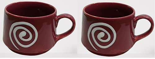 Caffeine Ceramic Handmade Brown Doodle Tea Cups (Set of 2 pcs) - Image 1
