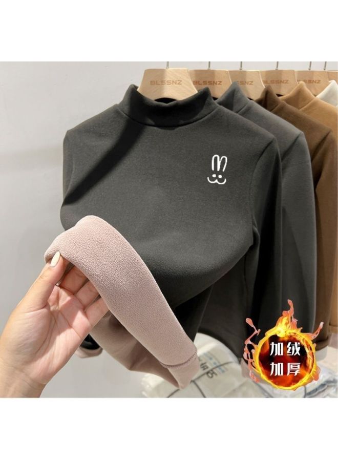 Children's Fleece-lined Thermal Underwear, Thickened For Autumn And Winter, Boys And Girls Semi-high Neck Warm Clothing, Long Sleeve T-shirt For Older Children