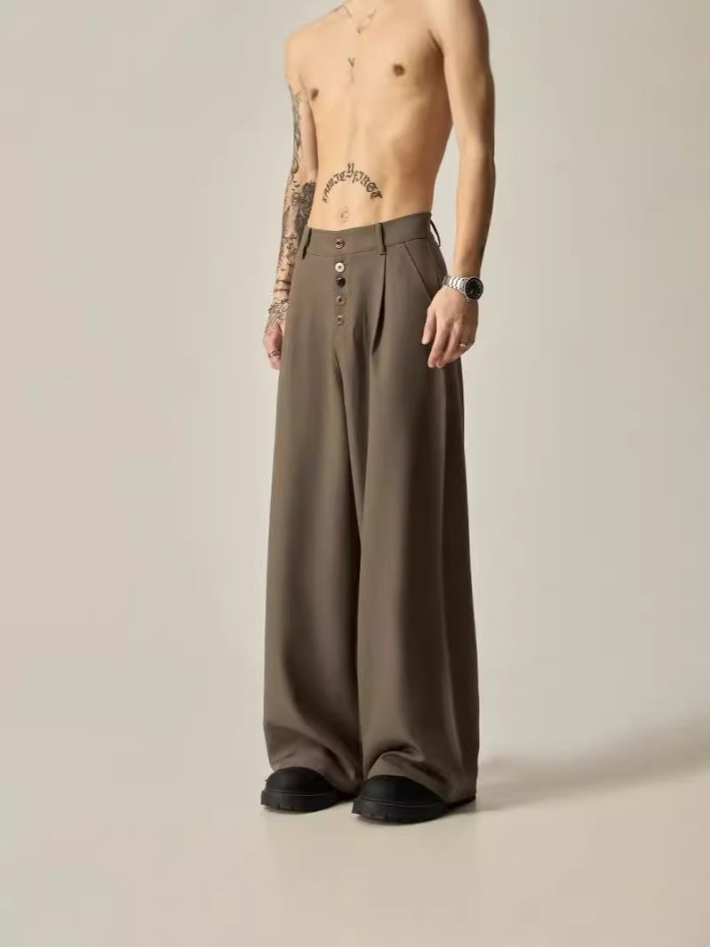 American Retro High-End Fashion Brand Loose Solid Color Casual Pendant Suit Pants Design Sense Straight-Leg Wide-Leg Pants - Image 3