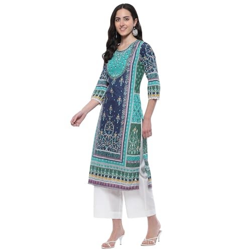 BIBA Cotton Women Printed Straight Fit Kurta Mix and Match(Assorted20018_Teal_34) - Image 4