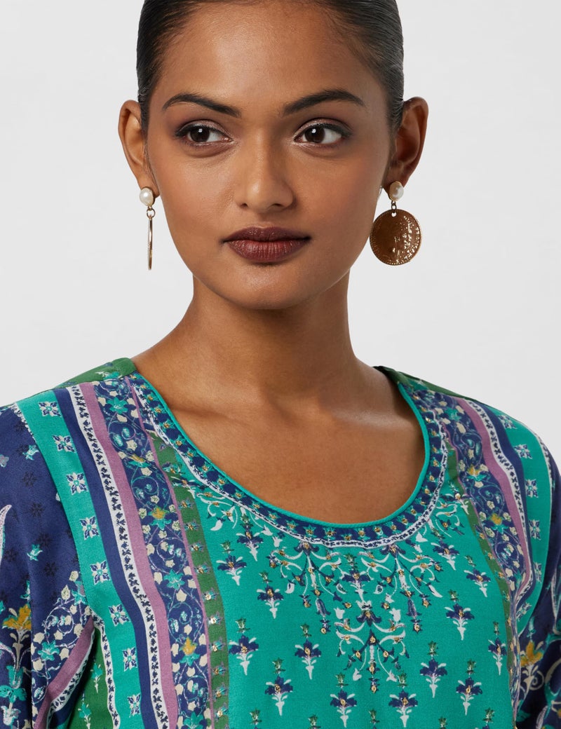 BIBA Cotton Women Printed Straight Fit Kurta Mix and Match(Assorted20018_Teal_34) - Image 5
