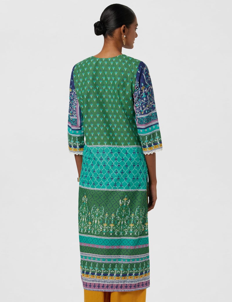 BIBA Cotton Women Printed Straight Fit Kurta Mix and Match(Assorted20018_Teal_34) - Image 3