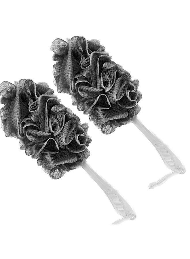 PPHAO BASIC PPHAO - Black Loofah - Charcoal Loofah - Mens Loofah - Back Loofah Scrubber with Handle - Back Loofah for Shower - Long Handle Bath Brush - Grey Loofah - Shower Mens Loofah Sponge - 2 Pack - Image 1