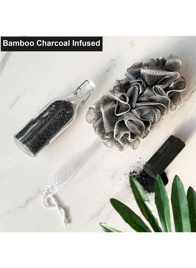 PPHAO BASIC PPHAO - Black Loofah - Charcoal Loofah - Mens Loofah - Back Loofah Scrubber with Handle - Back Loofah for Shower - Long Handle Bath Brush - Grey Loofah - Shower Mens Loofah Sponge - 2 Pack - Image 3