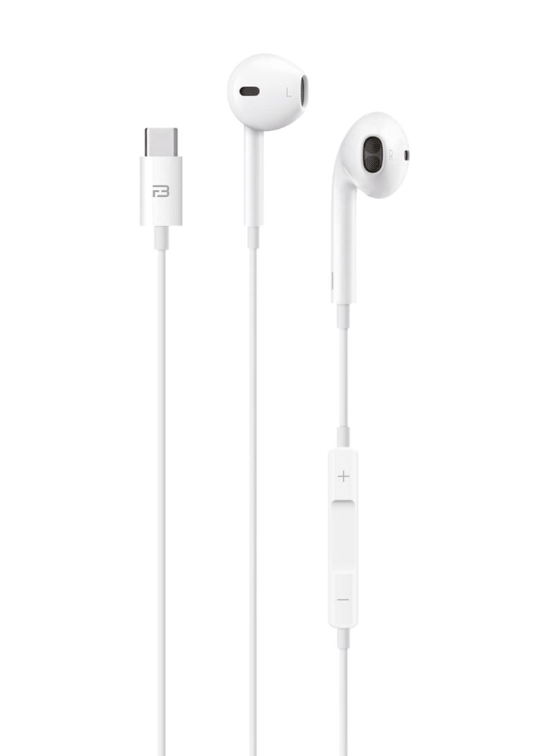 Brizler Type-C Wired Earphone BZ-HF158 Compatible with iPhone 16/15 series Samsung S24/S23 Ultra, S22/S22 Ultra, S21, A04, Redmi Note 12/12 Pro, Oneplus  White - Image 1