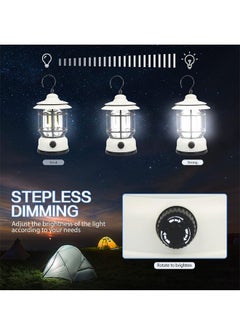 Aikenn Retro Camping Lantern Portable Camping Light Rechargeable IPX4 Waterproof Camping Lamp Hanging Dimmable COB Brightness Tent Light for Outdoor Hiking Garden Fishing Emergency White  - Image 4