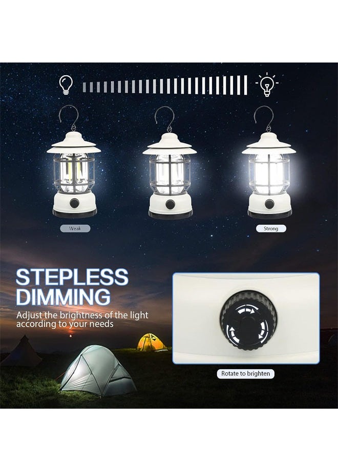 Aikenn Retro Camping Lantern Portable Camping Light Rechargeable IPX4 Waterproof Camping Lamp Hanging Dimmable COB Brightness Tent Light for Outdoor Hiking Garden Fishing Emergency White  - Image 4