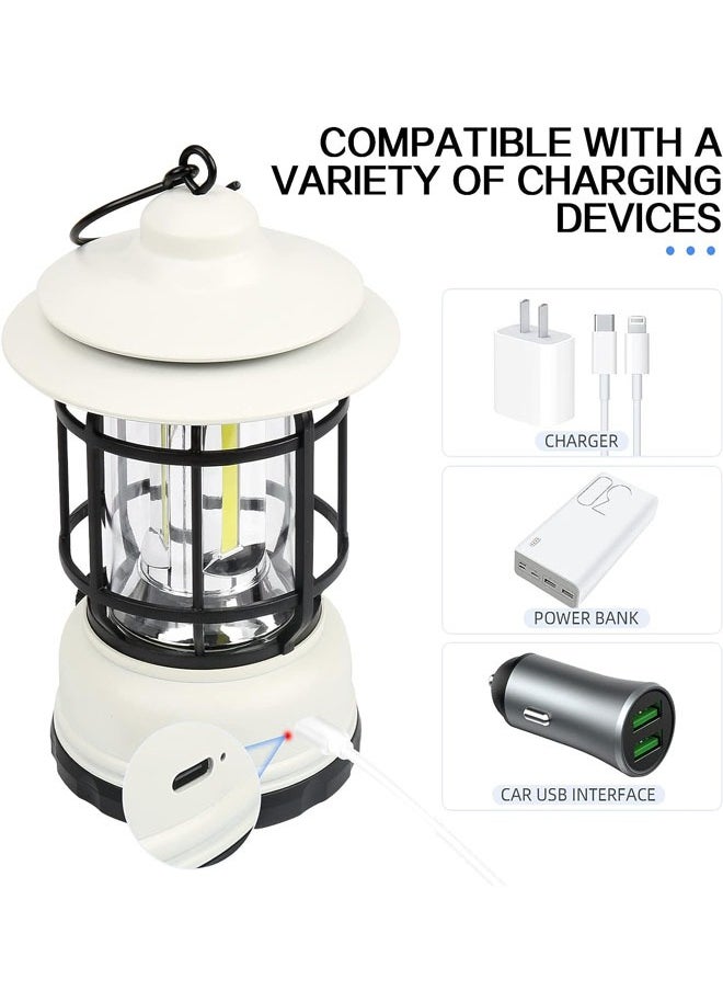 Aikenn Retro Camping Lantern Portable Camping Light Rechargeable IPX4 Waterproof Camping Lamp Hanging Dimmable COB Brightness Tent Light for Outdoor Hiking Garden Fishing Emergency White  - Image 3