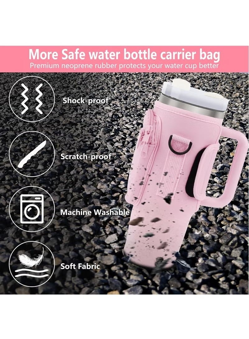 Water Bottle Carrier Bag for Stanley 40oz Tumbler, Water Bottle Holder with Pouch and Adjustable Strap, Sleeve Accessories with Pocket for 40oz Cup (Pink) - Image 5